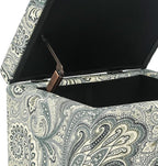Adeco 18 Inch High Cube Ottoman Storage, Paisley Linen Chair Foot Stools, Upholstered Vanity Stool with Hinged Lid, Solid Wood Legs
