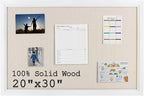 Bulletin Board Cork Board with Linen, 100% Wood Framed 30" x 20" Bulletin Board Decorations, Pin Boards for Walls, Wall Mounted Fabric Picture Board with 10 Pushpins for School, Home & Office, White