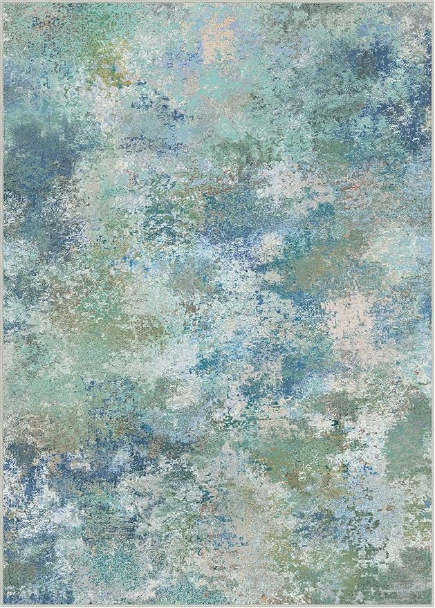 GENIMO Washable Rugs 8x10 Area Rugs for Living Room Bedroom, Modern Lightweight Rug Ultra Soft Indoor Area Rugs 8x10 for Dining Room, Low Pile Carpet with Non Slip Backing, Blue Green