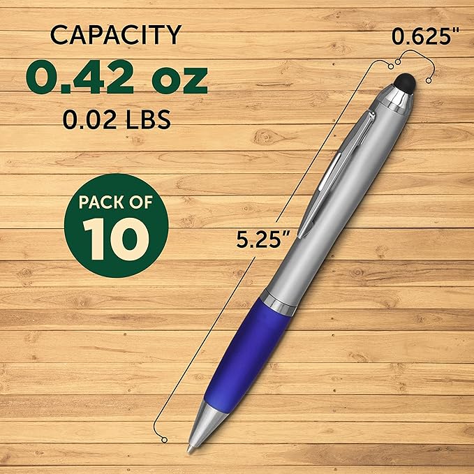 DISCOUNT PROMOS Stylus Ballpoint Pens Set of 10, Bulk Pack - Black Ink, Great for Office, School, Business, Tradeshows, Events - Blue