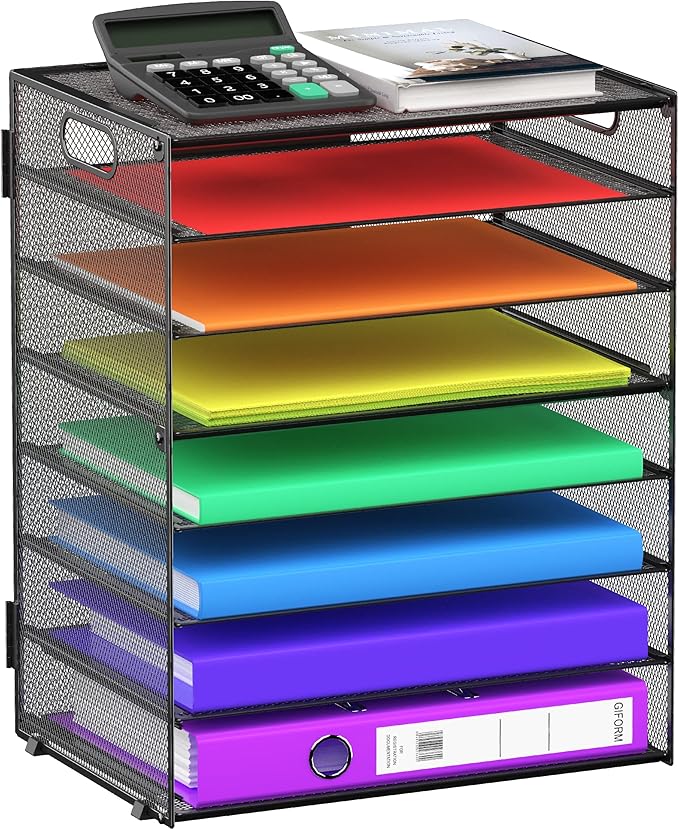 GoldOrcle 8 Tier Paper Letter Tray Organizer with Handles, Mesh Desk File Holder Storage Organization for Office School Desktop