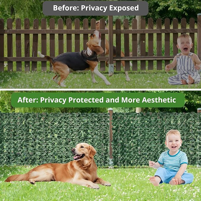 Artificial Ivy Fence Privacy Screen 138x39in, Faux Ivy Wall Privacy Fence, Artificial Hedges with Color-Printed Watermelon Leaves for Outdoor Wall Decor, Garden, Balcony, Patio, Apartment, and Yard