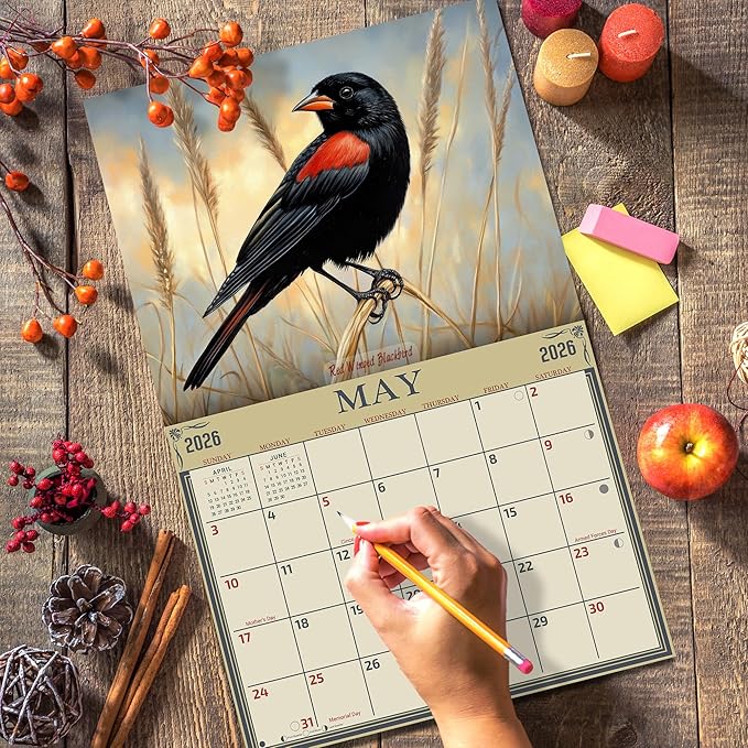 2026 Songbirds Wall Calendar 16-Month X-Large Size 14x22, Illustrated Bird Calendar by The KING Company-Monster Calendars