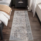 Rugcomf Runner Rug for Hallways Kitchen Non Slip 2'x 6' Washable Rugs with Rubber Backing Soft Floral Carpet for Hallways, Kitchen, Laundry, Bedroom, Bathroom(Grey)