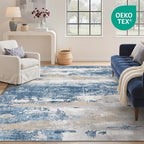 GENIMO No Crease Non Slip 8x10 Area Rugs for Living Room, Craft Woven Modern Abstract Rug, Soft Floor Carpet, Single-Piece Rugs for Bedroom, Dining Room, Office, Blue