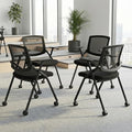 BROBRIYO, 4 Pack Stackable Conference Room Chairs with Wheels and Paddle, Ergonomic Mesh Back and Arms for Meeting, Conference, Reception, Training Room & Home Office Desk Folding Chairs (2 Boxes)