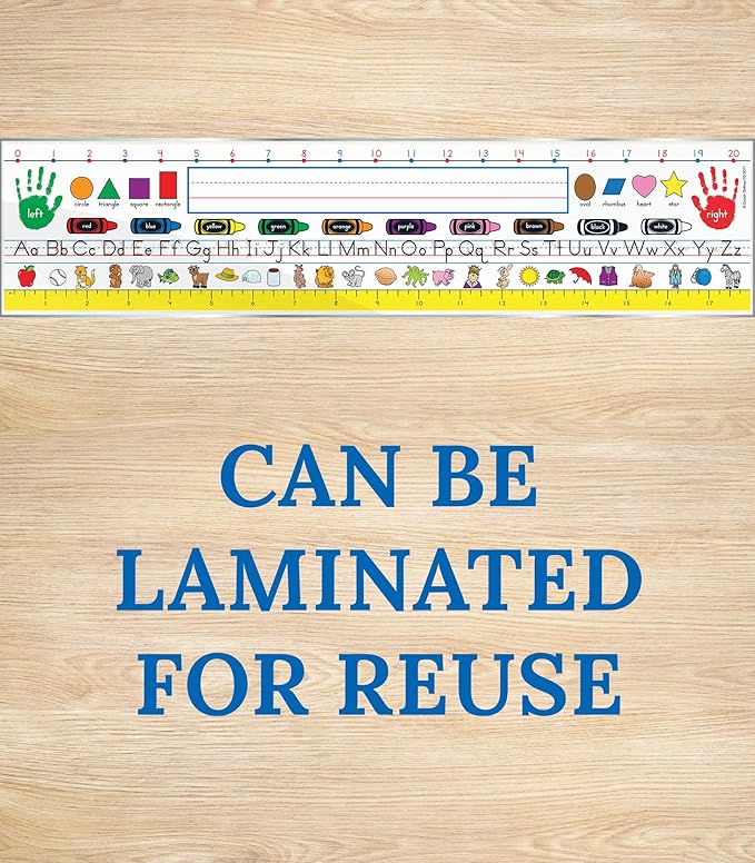 Carson Dellosa Education 36PC Traditional Manuscript Name Plate for Desk, Tags, Nametags with Alphabet & Number Line, Colors, Shapes & More Classroom Essentials, School Labels for Desk Decor