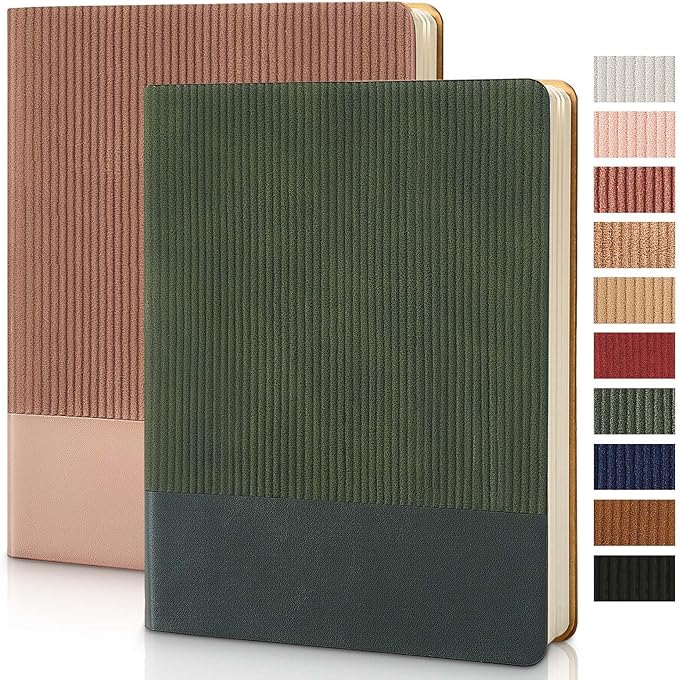 TSFPapier Lined Journal Notebook for Work College Ruled Note Book 7.2"x9.6" B5 PU Leather Daily Journaling 160 Pages for Women Men Writing Home School Supplies Business (Darkgreen/Darkpink)