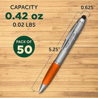 DISCOUNT PROMOS Custom Stylus Ballpoint Pens Set of 50, Personalized Bulk Pack - Black Ink, Great for Office, School, Business, Tradeshows, Events - Orange