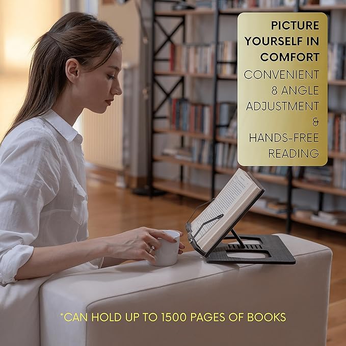 Vigo Wood Book Stand, Book Holder, Reading Stand, Cookbook Holder, Recipe Book Stand, Wooden Book Stands for Reading, Cookbook Stand for Kitchen, Book Holder for Reading in Bed (Oak)