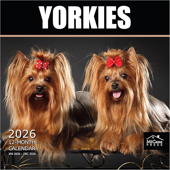 MICASA PRESS Yorkies Yorkshire Terriers 2026 Wall Calendar 12 Month | 12" x 24" Open | Thick & Sturdy Paper | Holiday Gift | Cute Puppy Dog Calendar 2026