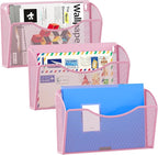 EasyPAG 3 Single Pocket Wall File Organizer, Mesh Hanging File Folder Organizer for Letter/A4 Size Folders, Wall Mounted Vertical Mail Holder for Paperwork, Office, Home, School, Pink