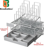 Deco Brothers Desktop File Organizer with Double Tray and 5 Folder Stand, Silver