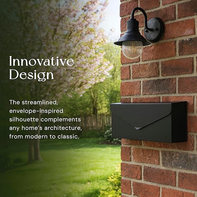NACH Black Envelope Wall Mount Mailbox, Rust Resistant Metal Mailbox, Black Mailbox Wall Mount, Mailboxes for Outside Wall Mount, Outdoor Mailboxes, Wall Mailbox, 14.1 x 3.5 x 6 Inches, MB-6915BLK