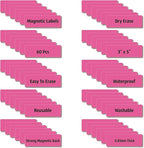 Magnetic Dry Erase Magnets Labels 3x1 inches, Reusable Name Tags, Organizing Schedules in Office/Classroom. Work on Fridge/White Board (Pink 60Pcs)