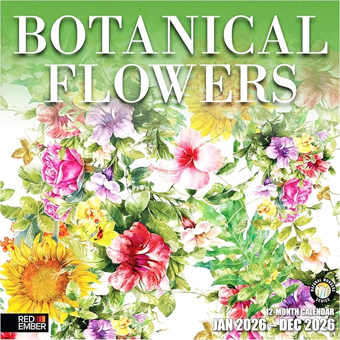 RED EMBER Botanical Flowers 2026 Wall Calendar 12 Month | 12" x 24" Open | Thick & Sturdy Paper | Holiday Gift | Art Nature Calendar 2026