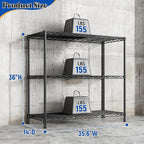 3- Shelf Metal Shelving Unit 35.6Wx14Dx36H,Adjustable Storage Shelves Heavy Duty Garage Steel Shelving for Office,Wire Rack Small Shelf for Kitchen Shelves Laundry Bathroom Pantry Closet Black