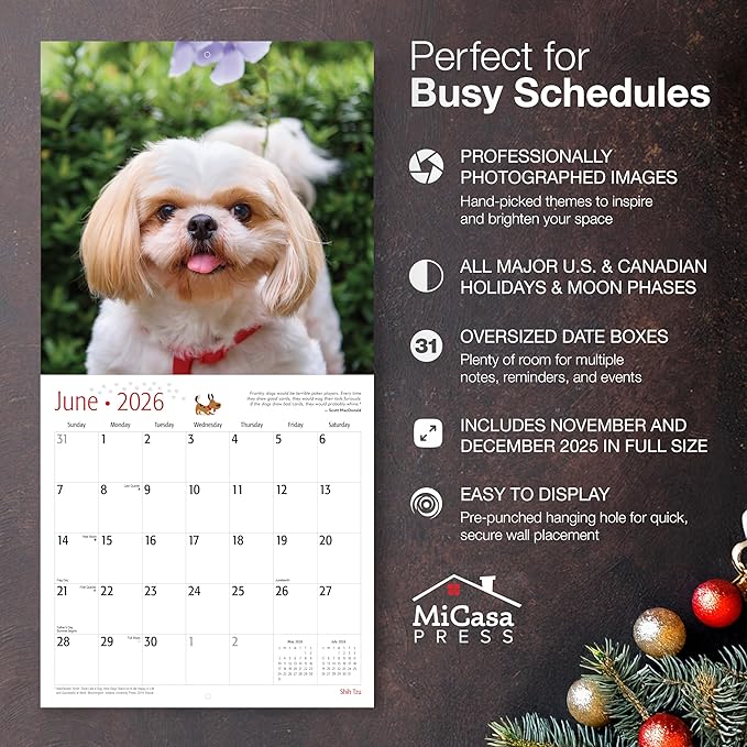 MICASA PRESS Shih Tzu 2026 Wall Calendar 12 Month | 12" x 24" Open | Thick & Sturdy Paper | Holiday Gift | Cute Puppy Dog Calendar 2026