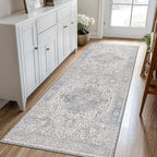 GENIMO 2'6"x10 Runner Rugs for Hallway, Machine Washable Non Slip Vintage Retro Rugs, Low Pile Lightweight Thin Print Rug for enrtyway, Corridor, Home Office, Kitchen, Khaki Blue