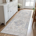 GENIMO 2'6"x6 Runner Rugs for Hallway, Machine Washable Non Slip Vintage Retro Rugs, Low Pile Lightweight Thin Print Rug for enrtyway, Corridor, Home Office, Kitchen, Khaki Blue