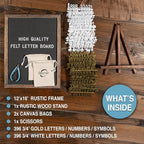 Felt Letter Board with Rustic Vintage Frame and Stand 12x16 inch,Grey Changeable Letter and Message Board Includes 792 Letters, Numbers and Symbols, Hook to Hang, 2 Canvas Bags
