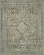 GENIMO 9x12 Area Rugs for Living Room, Machine Washable Non Slip Rugs, Low Pile Lightweight Vintage Print Rug for Bedroom, Dining Room, Home Office, Sage/Blue