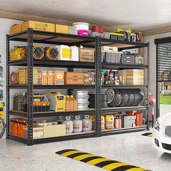 REIBII 2200LBS Storage Shelves 5 Tier Garage Shelving Heavy Duty, Adjustable Metal Shelving, Garage Shelves for Basement, Warehouse, Pantry, Closet, Kitchen 72" H x 35.55" W x 16" D, Black, 3 Pack