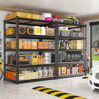 REIBII 2200LBS Storage Shelves 5 Tier Garage Shelving Heavy Duty, Adjustable Metal Shelving, Garage Shelves for Basement, Warehouse, Pantry, Closet, Kitchen 72" H x 35.55" W x 16" D, Black, 3 Pack