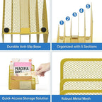 ReePlan Mail Organizer Countertop with 5 Slot, Metal Mail Holder for Desk, File Holder Letter Sorter for Envelope, Bill and Document (Gold)