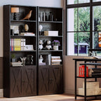 IRONCK Industrial Bookshelves and Bookcases with Doors Floor Standing 6 Shelf Display Storage Shelves 70 in Tall Bookcase for Home Office, Living Room