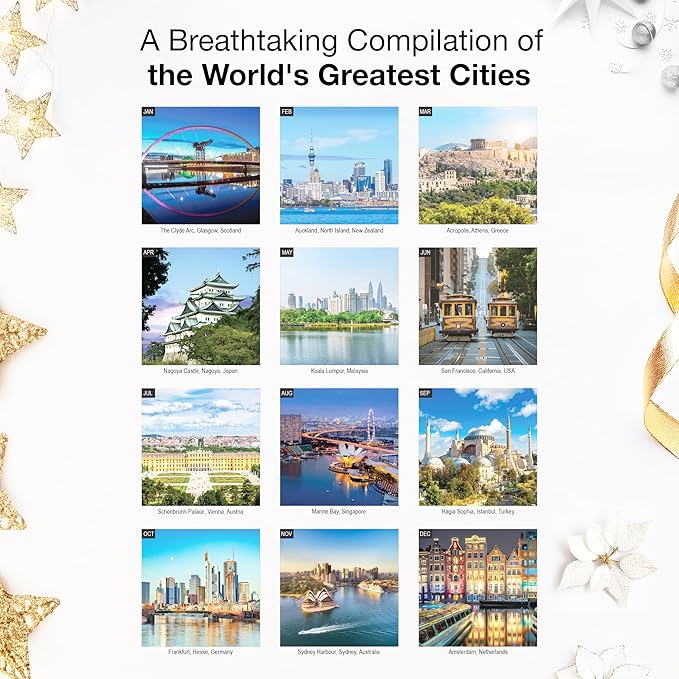 RED EMBER World's Greatest Cities 2026 Wall Calendar 12 Month | 12" x 24" Open | Thick & Sturdy Paper | Holiday Gift | Travel Calendar 2026