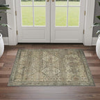 GENIMO 2x3 Area Rugs for Living Room, Machine Washable Non Slip Vintage Rugs, Low Pile Lightweight Chenille Print Rug for Bedroom, Dining Room, Home Office, Green Khaki