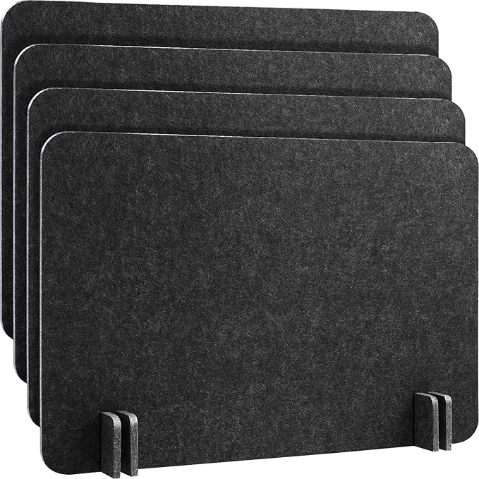 Fabbay 4 Pcs Acoustic Freestanding Desk Divider Desk Partition 16 x 24 Inch Table Freestanding Up Privacy Panel Visual Distraction and Noise Reducing for Office Furniture Classroom (Black Gray)