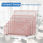 ReePlan Mail Organizer Countertop with 5 Slot, Metal Mail Holder for Desk, File Holder Letter Sorter for Envelope, Bill and Document (Rose Gold)