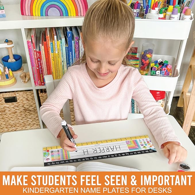 Desk Name Tags for Classroom -25 Student Name Plates for Classroom Kindergarten, Preschool, 1st, 2nd & 3rd Grade, 13x3 Teacher Nameplates for Student Desks, Colorful Nametags