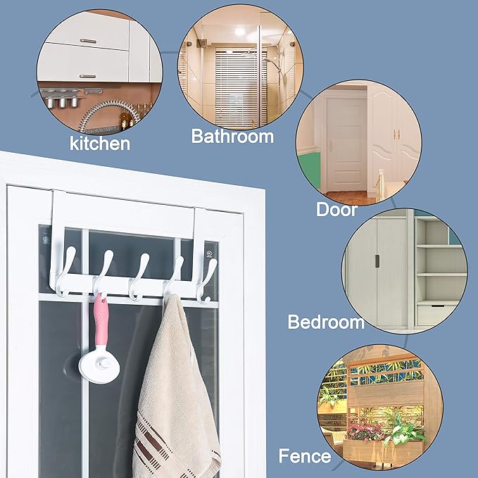 SKOLOO Over The Door Hook, Door Hanger Hooks for Hanging Clothes, Towels, Coats, Hats, Over The Door Towel Hook - Black on White, Assembly Required