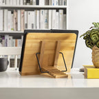 wishacc Bamboo Book Stand, Adjustable Book Holder Tray and Page Paper Clips-Cookbook Reading Desk Portable Stable Hard-Wearing Lightweight Bookstand-Textbooks Books