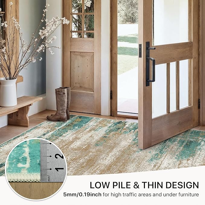 GENIMO 8x10 Area Rugs, Modern Living Room Rugs, Large Machine Washable Rug Non-Slip, Soft Pet Friendly Rugs for Bedroom, Playroom, Dining Room, Emerald Ripples