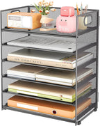 Subekyu 6 Tier Paper Organizer for Desk with Handle, Metal Mesh Desk Office File Folder Paper Letter Tray Accessories Organizer Sorter for Home, School, Office Desktop Document Organization - Gray