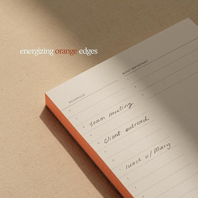 Daily To-Do List Notepad – Desk Pad for Work and Study, Orange, 8.25x5.85 Inches