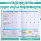 Life Planner - Undated Weekly & Monthly Planner, 12-Month Journey to Increase Productivity | Gratitude Journal, Life Organizer & Goal Journal | Include Foldable Vision Board, Habit Tracker & Stickers