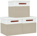 DECOMOMO Storage Basket with Lid, Storage Cubes with Handles, Fabric Box with Lid (Beige and White, 11” / 3 Pack)