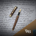 Wordsworth & Black Fountain Pen Gift Set, Includes Ink Bottle, 6 Ink Cartridges, Ink Refill Converter, 4 Replacement Nibs, Luxury Bamboo, Journaling, Calligraphy, Smooth Writing Pens [Brown Wood]