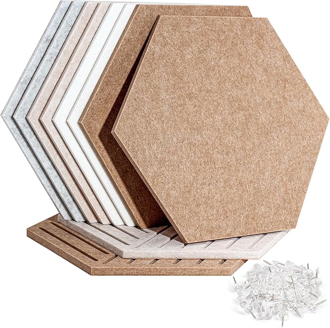Fwpelt 15'' Large Hexagon Cork-Bulletin Board Tiles Adhesive Frameless 10 Pack 15 x 13 inch Hex Pin Corkboard Prayer Vision Cork Board for Office-Wall Decor, Hexagonal Tack Pinboard with 30 Push Pins