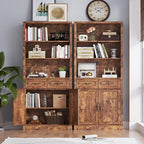 BORNOON 71.4" Tall Bookshelf with Drawers & Cabinet, 5-Tier Floor Standing Bookcase with Storage Doors, Adjustable Shelves & Metal Handles, 31.5" Wide Organizer for Home Office, Living Room