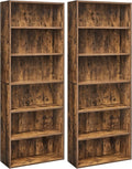 VASAGLE Set of 2 Bookshelves, 23.6 Inches Wide, 6-Tier Open Bookcases with Adjustable Storage Shelves, Floor Standing Units, Rustic Brown ULBC166X01-2
