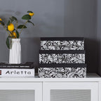 Soul & Lane Modern Botanical Decorative Cardboard Boxes with Lids, Set of 3 Black and White Floral Letter Storage for Documents, Memory Boxes for Keepsakes, Photos, Scrapbooks