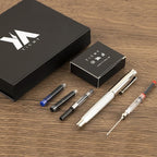 YICMY Fancy Fountain Pen Set – Fine & Medium Nibs, Includes 18 Ink Cartridges, Ink Converter, Syringe Filler, Luxury Gift for Writing, Journaling & Calligraphy，Silvery