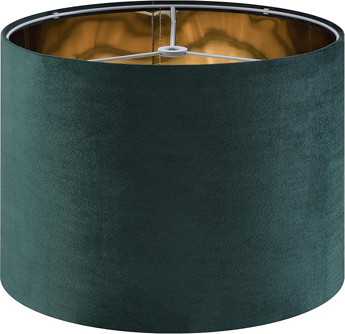 Green Velvet Lampshades Set of 1 Large Drum Lamp Shade 16" Top x 16" Bottom x 12" High (Spider) Modern Lamp Shade - Ideal for Table & Floor Lamps - Lampshades Replacement - By GO&SO