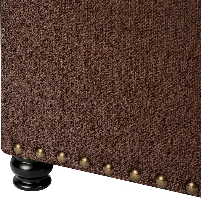 Decent Home 24" Storage Ottoman, Fabric Ottoman Foot Rest Stool with Hinged Lid, Tufted Rectangle Upholstered Footstool, Load Up to 350 lb, for Living Room, Bedroom, Dorm, Coffee Brown